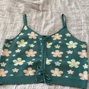 Floral Knit Green Crop Top